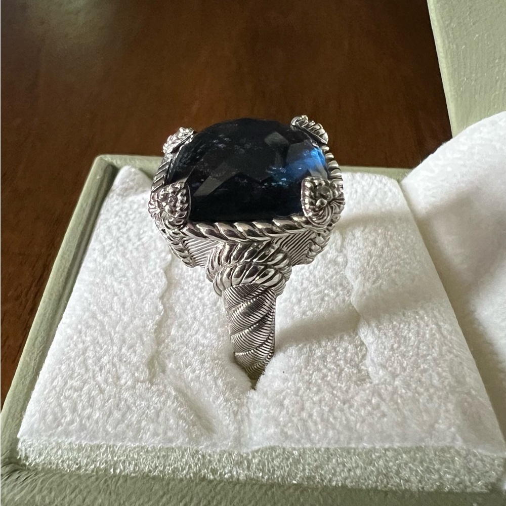 Judith Ripka Sterling Silver Blue Quartz Hematite Diamonique CZ Ring - Picture 2 of 14